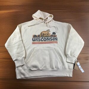 Wisconsin State Fair Hoodie Mens XL Beige Drawstring Pullover Sweatshirt Sweater